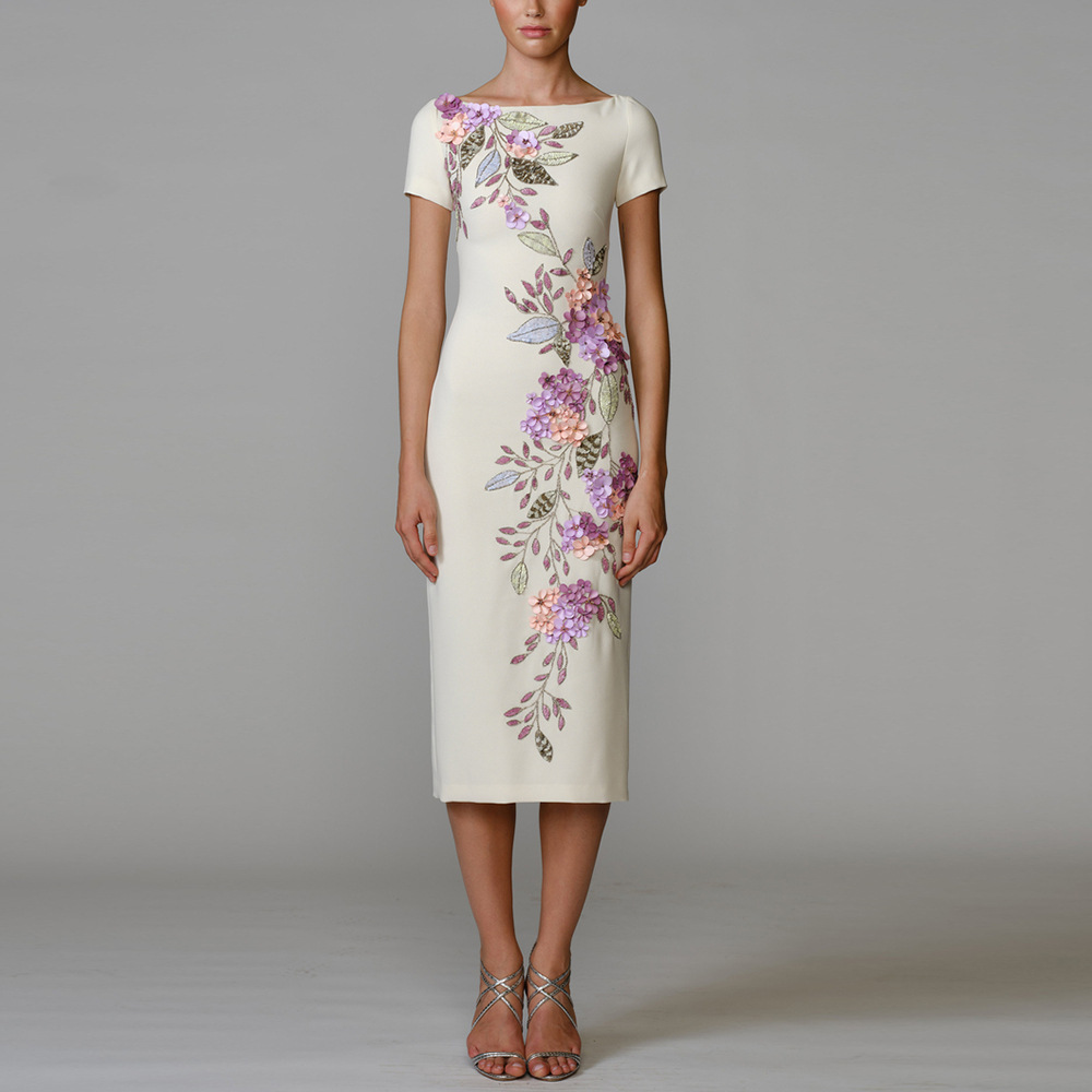 HIGH STREET Neuestes 2026 Designer-Mode Damen Luxuriöses Pailletten-Perlen-Kleid mit Kurzen Ärmeln in Midi-Länge