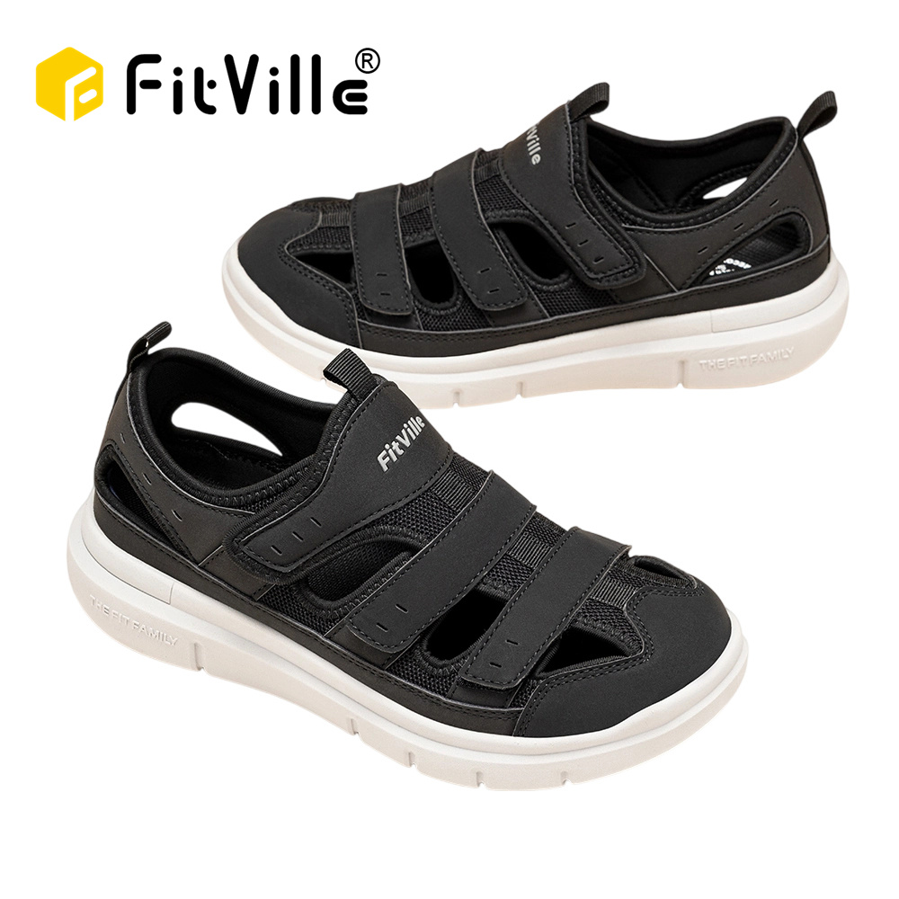 Sandálias masculinas FitVille com design amplo, sapatos para diabéticos, leves e respiráveis para pés inchados com sandálias de suporte para arco