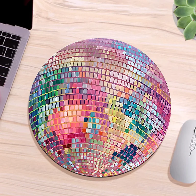 Alas Mouse Bola Disko Bulat Warna Pink - Alas Meja Laptop Kantor, Aksesori Desktop Cantik - Alas Ideal untuk Pacar