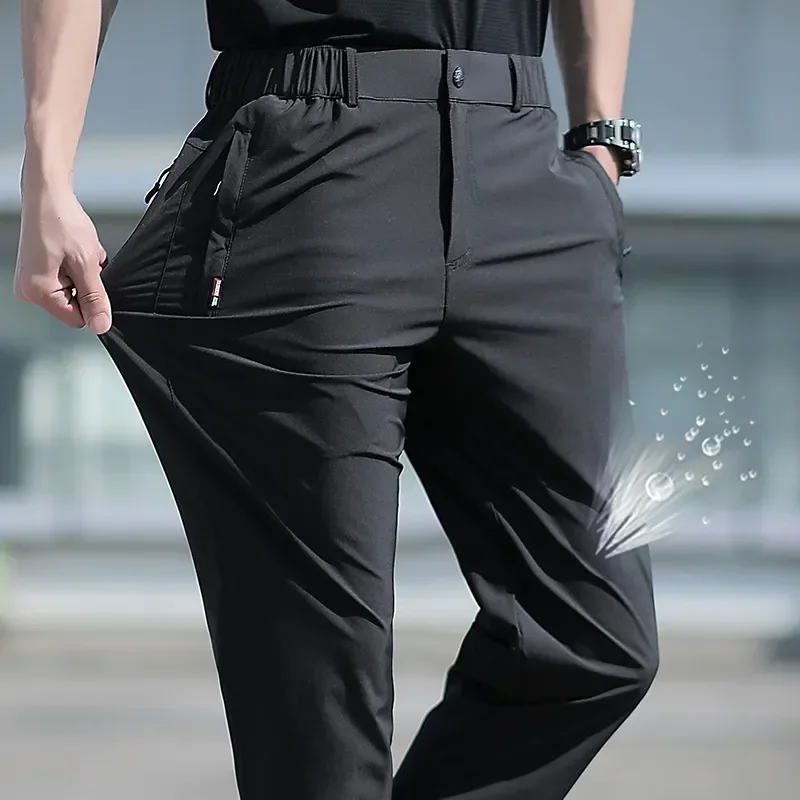 Eis Seide Männer Sommer Hosen Elastische Taille Gerade Bein Hosen Männlich Schnell Trocknend Große Größe Große Plus Stretch 6XL 7XL Arbeit im Freien