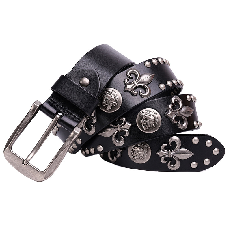 Nouveau cuir véritable métal lourd Rivet Punk ceintures pour hommes Rock goujon Cowboy Ceinture hommes Ceinture Homme taille Ceinture Cinturon Mujer