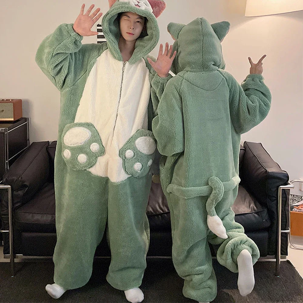 Świąteczna piżama flanelowa damska Anime Onesies dorośli kombinezony ze zwierzętami zagęścić Homewear mężczyźni ciepła zimowa bielizna nocna kombinezony polarowe