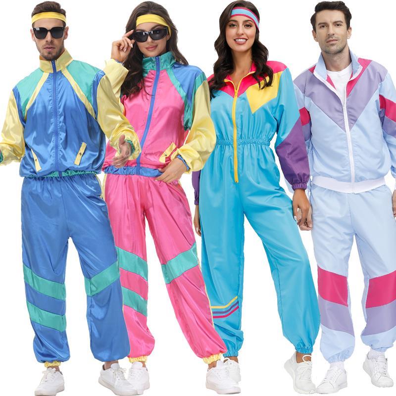 Retro 70s Disco Hippie Couple Ski Clothes Street Dance Nightclub Men's Women's Performance Outfits Adult Polyester Tang Suit