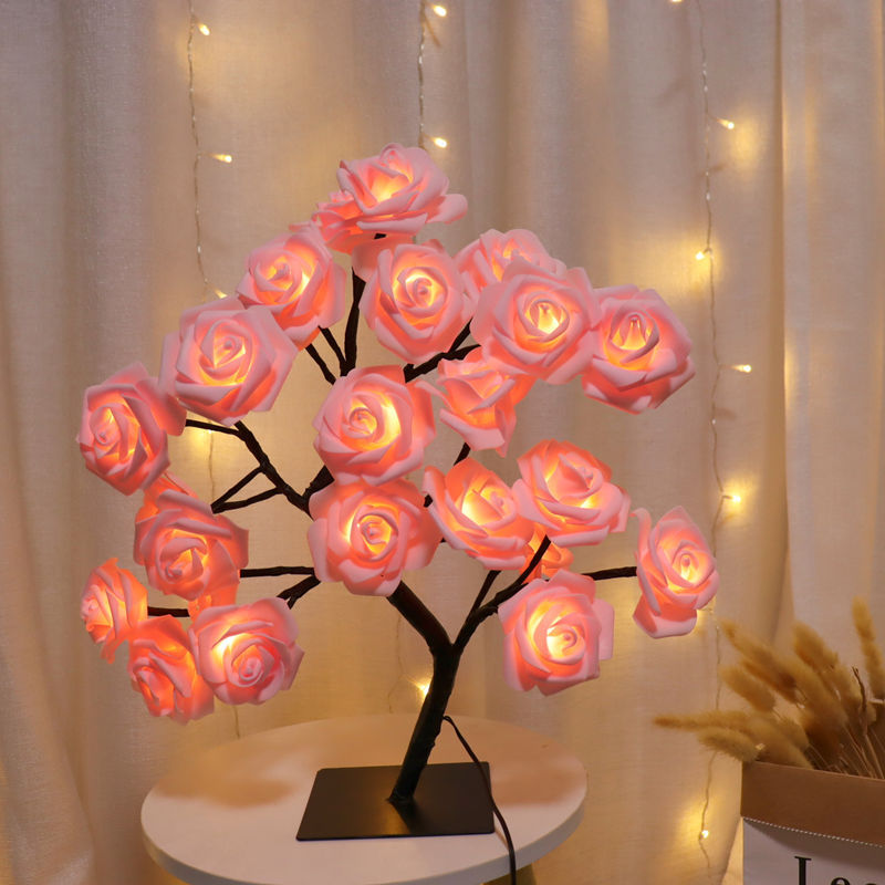 Luces LED de árbol de rosas, lámpara de mesa con enchufe USB, flor de hadas, luz nocturna para fiesta en casa, Navidad, boda, decoración de dormitorio, regalo, 24