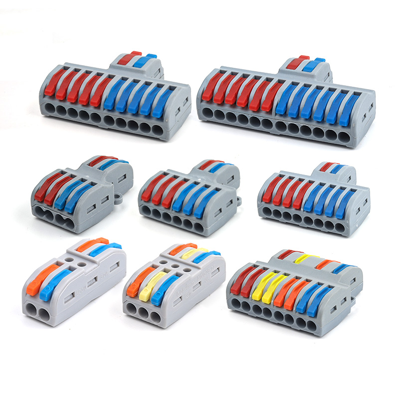 Conectores eléctricos rápidos Conductor de empuje compacto universal Divisor SPL Conector de cable de cableado Bloque de terminales a tope AWG28-12