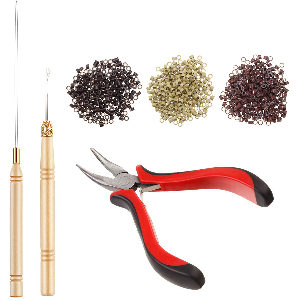 Gereedschapsset voor haarextensies I-tip haarverlengingtang Trekhaak Kraal Apparaat Gereedschapssets en 100 stuks 5 mm Micro Links Ringen Kralen