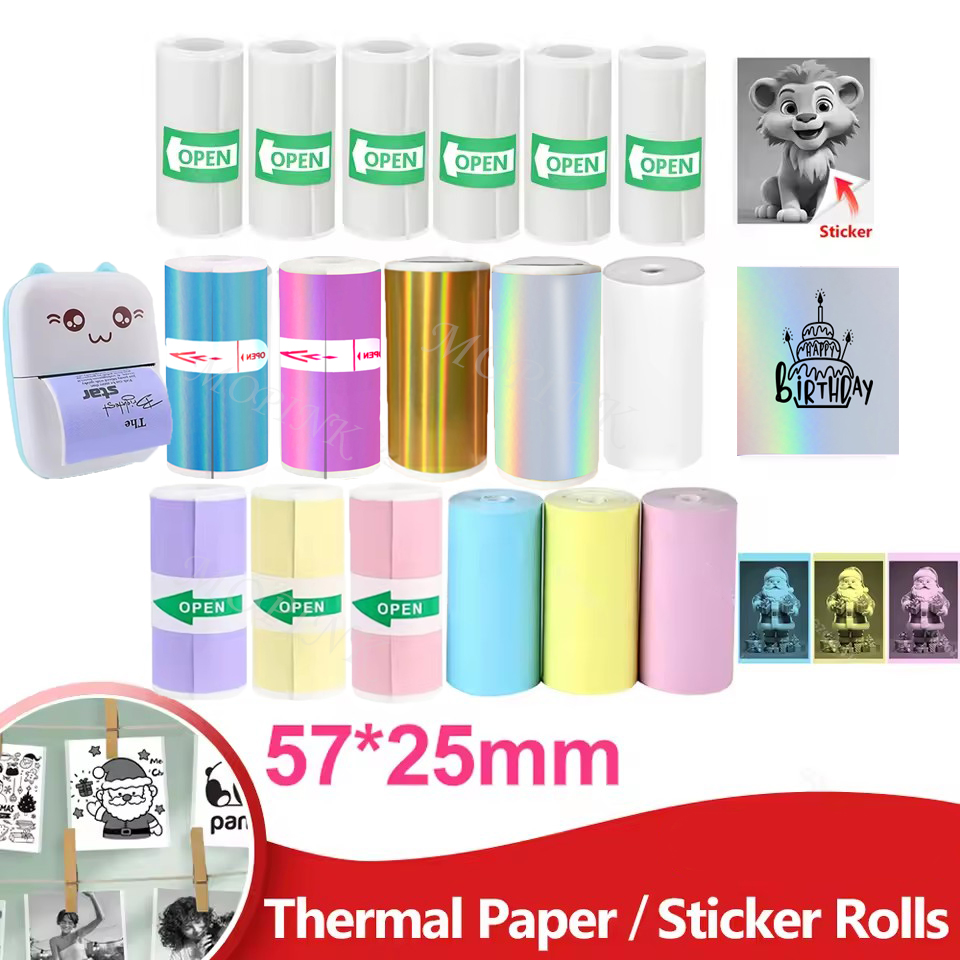 57*25MM Thermal Paper Label Sticker Adhesive Rolls Paper For Mini Printer Instant Print Kids Camera Printing Paper Replacement