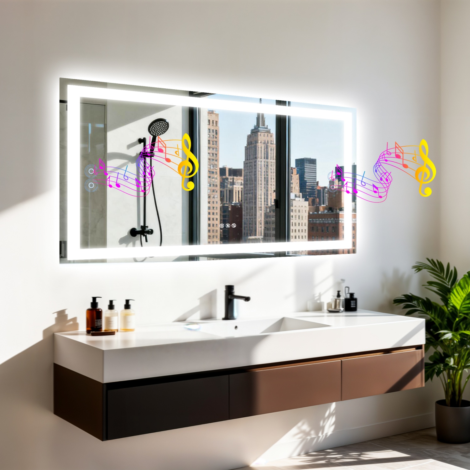 Specchio da bagno a LED da 50/60/100/120 cm Altoparlante Bluetooth incorporato Antiappannamento Dimmerabile Retroilluminato Illuminato Vanity Trucco Impermeabile