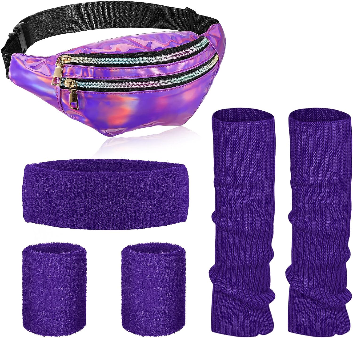 PESENAR 80s women's Neon Warm Legs Suit Holographic Wallets Knitting Warm Headband Wristband Is Suitable For Yoga Running Hiking