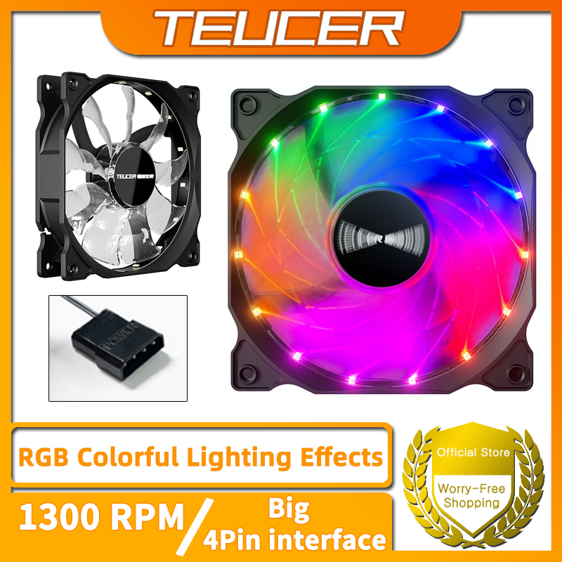TEUCER 120 mm Lüfter, RGB-Vortex-Lichteffekte, 12 V, großes 4-poliges kaskadierbares hydraulisches Lager, leiser PC-Gehäuselüfter