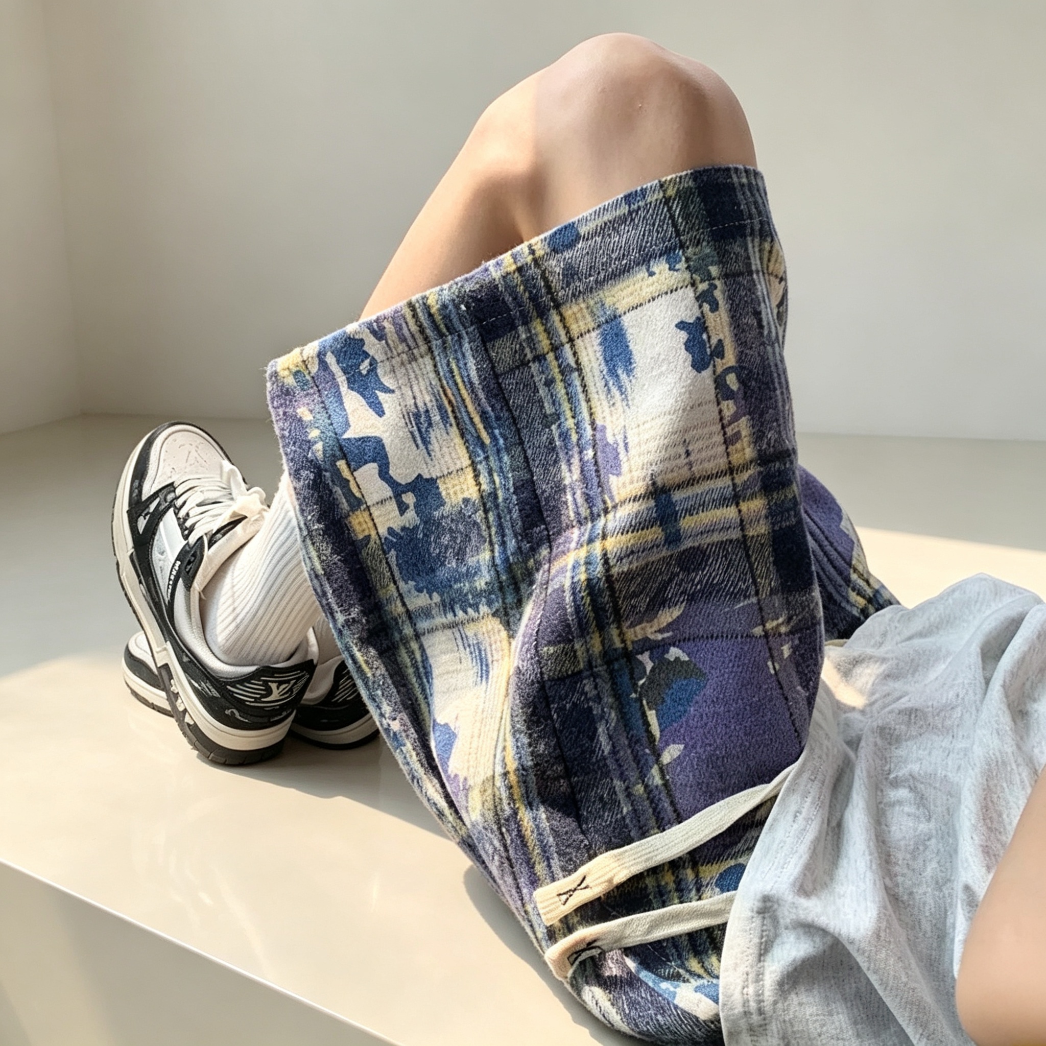 Verde tie-dye xadrez shorts masculino verão americano retro tamanho grande solto calças de cinco pontos na moda esportes calças casuais jorts boxe