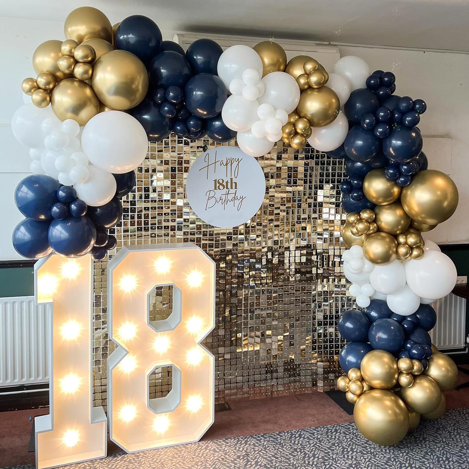 163pcs night blue, white, gold latex balloon arch set for birthdays, weddings, gender reveal, bachelorette party, family reunion