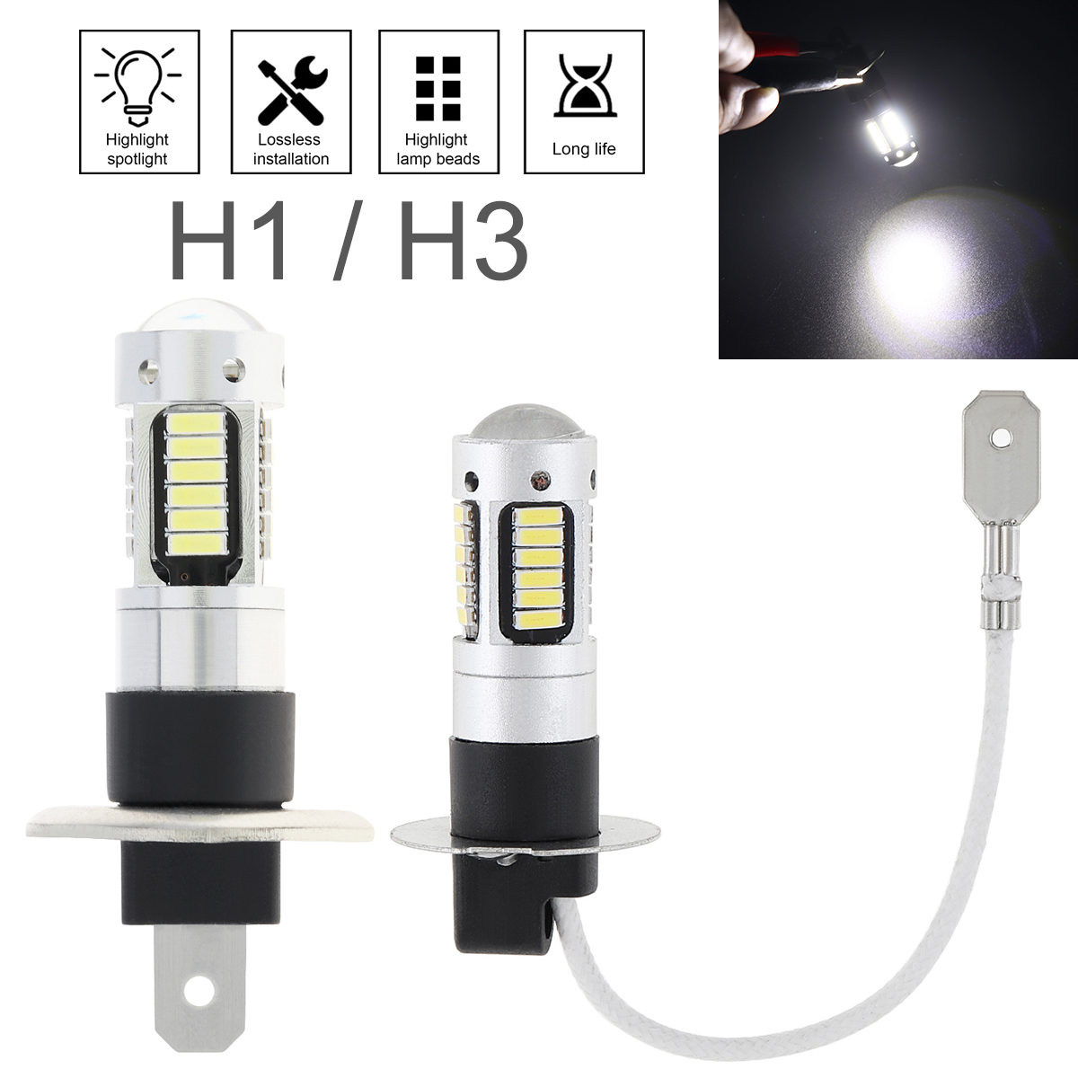 Ampoule LED super lumineuse Canbus pour voiture, antibrouillard, lumière de sauna, lampe de moto, feu de circulation, H1, H3, 10W, 4014, 30SMD, 12V, 6000K, 1 pièce