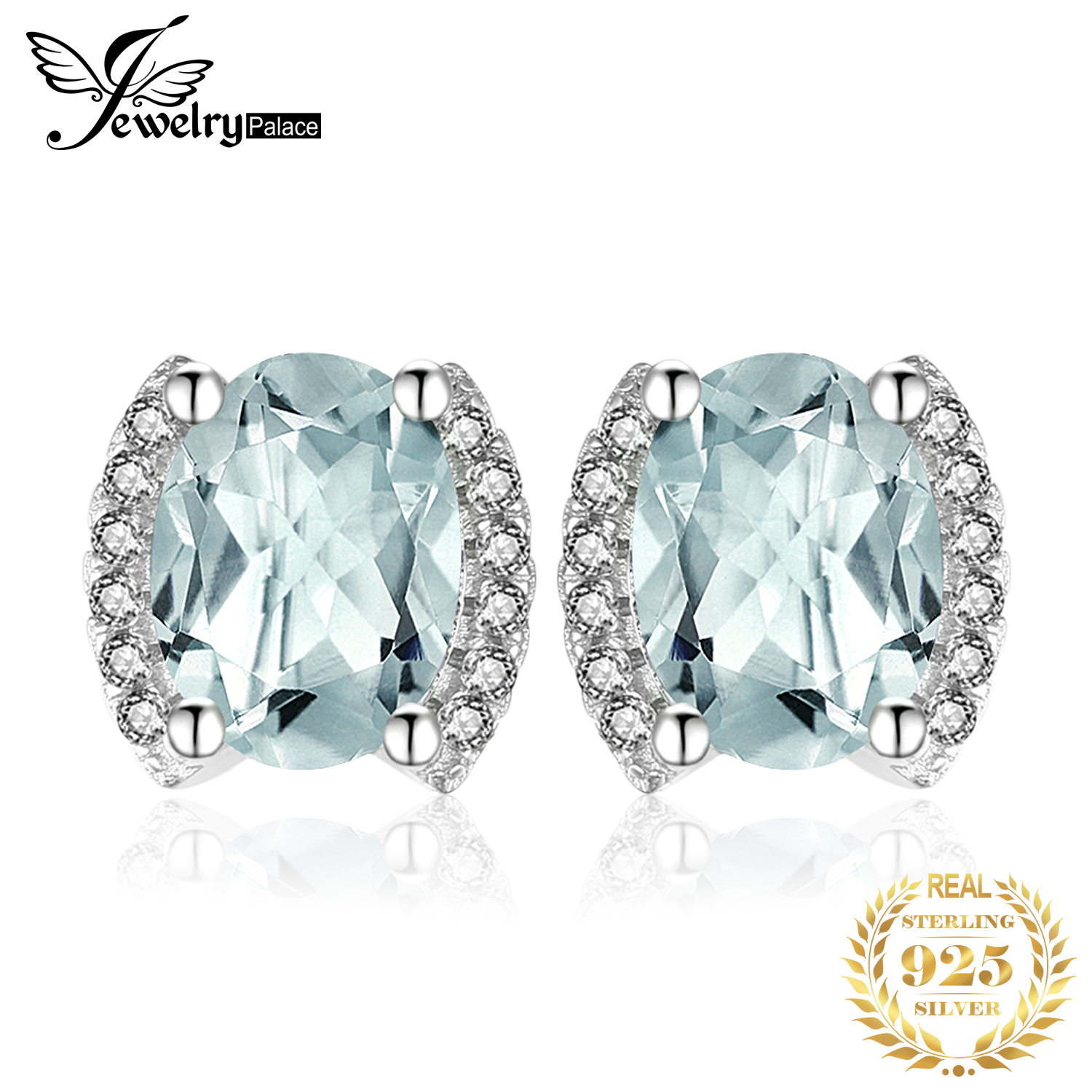 JewelryPalace Genuine 2.3ct  Oval Green Amethyst 925 Sterling Silver Stud Earrings for Women Statement Gemstone Fine Jewelry