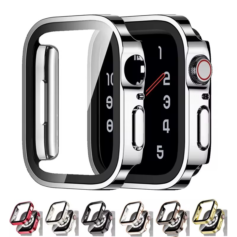Glass+Waterproof Case for Apple Watch  6 5 4 SE 44mm 40mm,Screen Protector Hard PC Bumper for iWatch Series 7 8 9 45mm 41mm 40mm