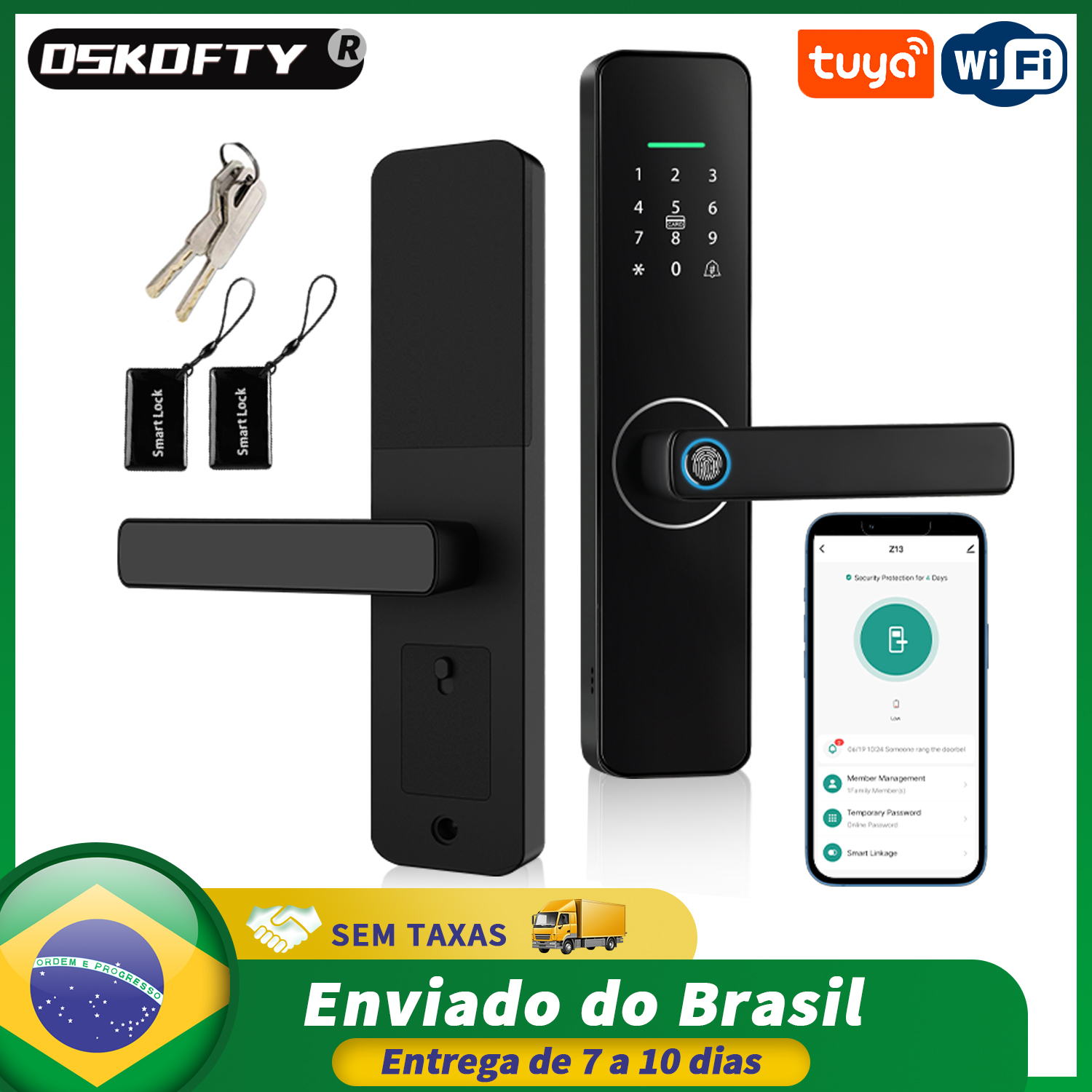 Kunci pintar digital elektronik Do Brasil Tuya WiFi, kunci pintar biometrik, kunci sidik jari untuk rumah, apartemen