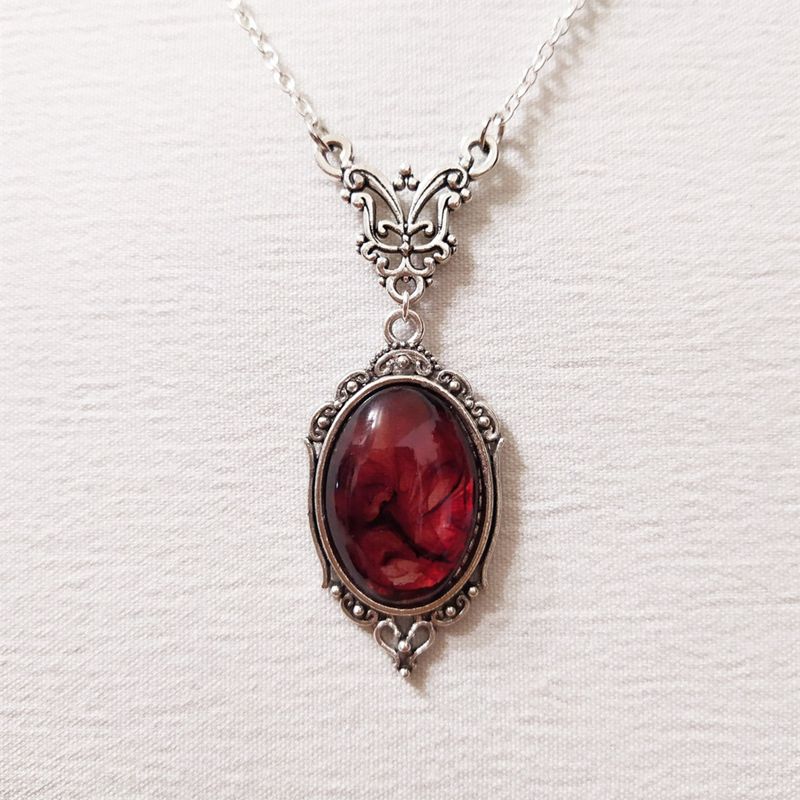 Gótico sangue vermelho quartzo charme colar oval pingente colar para mulheres halloween vampiro em relevo bruxa jóias vintage gargantilhas