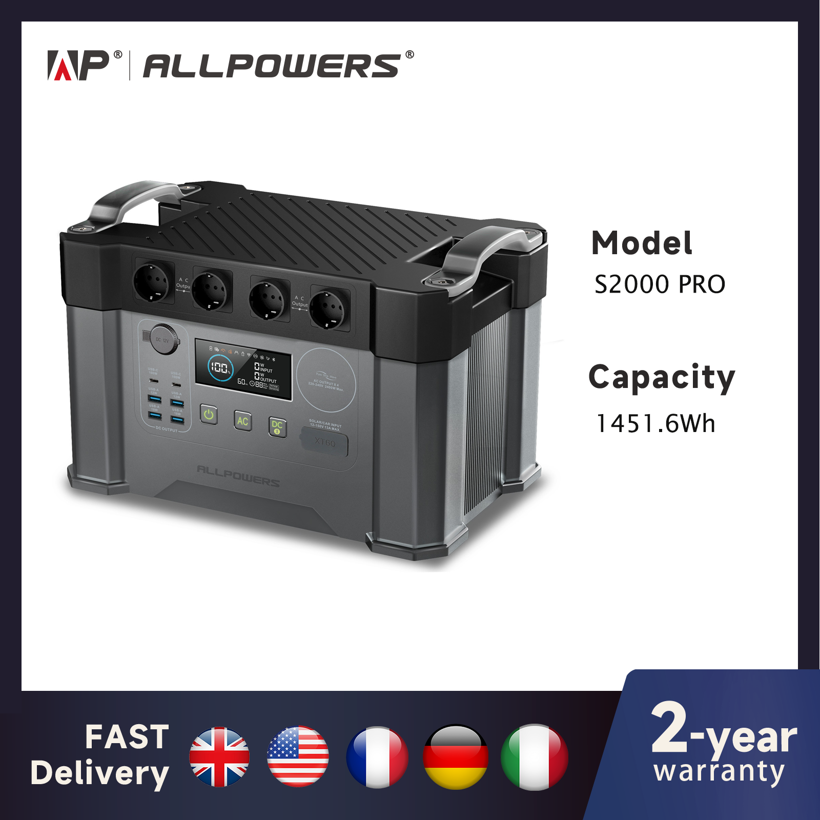 Портативная электростанция ALLPOWERS, 2000 Вт/2400 Вт, аварийный резервный источник питания высокой мощности для дома и улицы, отключение электроэнергии