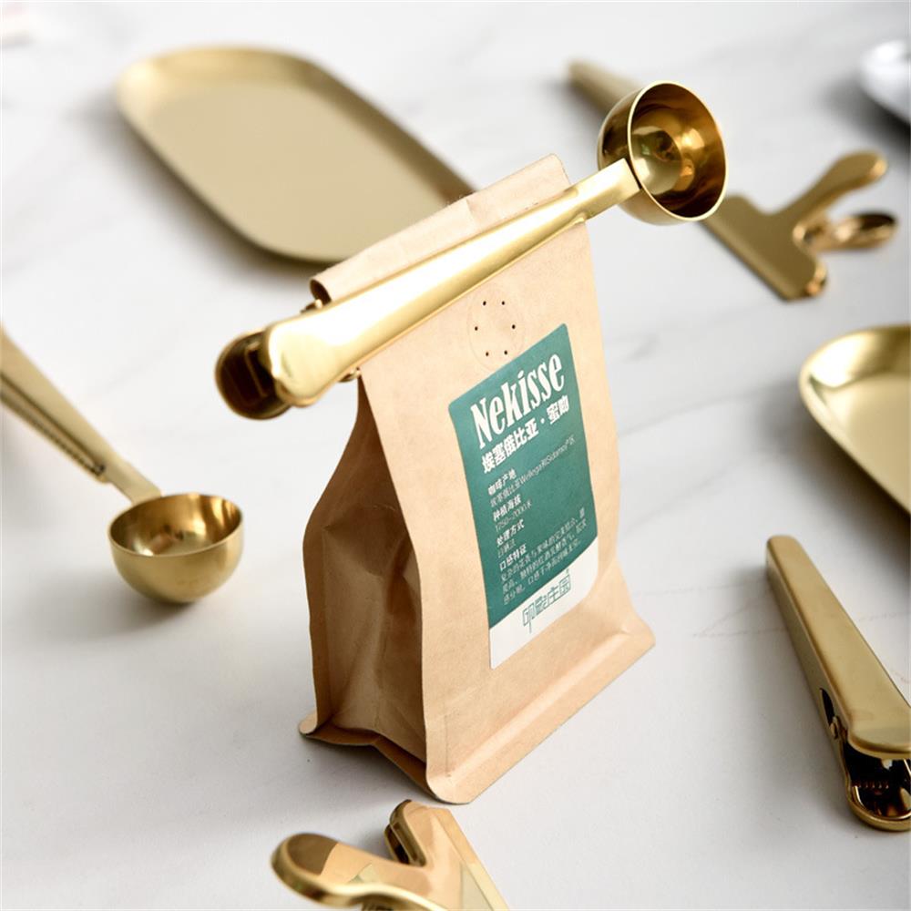 Cuchara de café 2 en 1, cuchara medidora de café en polvo de acero inoxidable con Clip de sellado, cuchara para té, leche en polvo, accesorios de café