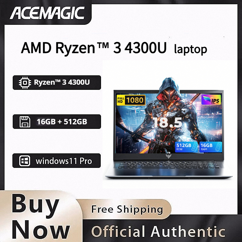 ACEMAGIC 18,5-inch 4300U/N150 zakelijke laptop 16GB DDR4 512GB SSD 180 °   Openbaarbaar: 3,6 GHz, lange batterijduur, metalen behuizing, WiFi 5, BT5
