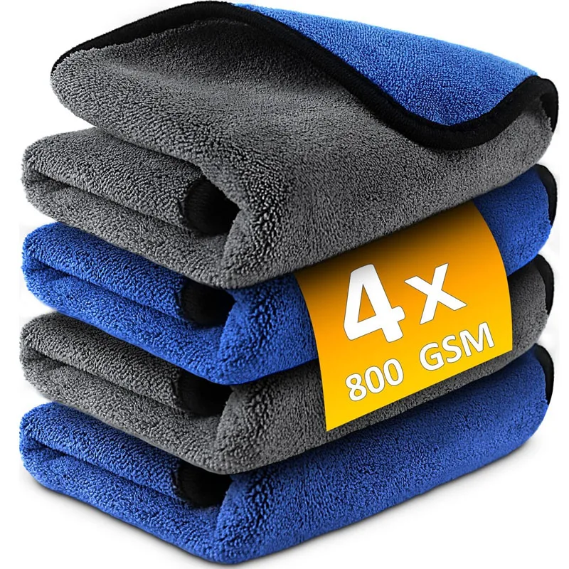 1-4 Stuks Microfiber Auto Wassen Handdoek Zacht Sneldrogend Windows Spiegels Poetslappen Thuis Dubbellaags Reinigingsdoekjes 500GSM