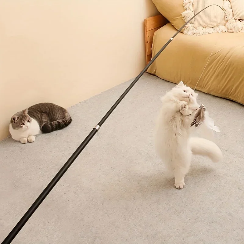 Haste telescópica para gatos de quatro seções – extensível, com padrão de desenho animado, material metálico