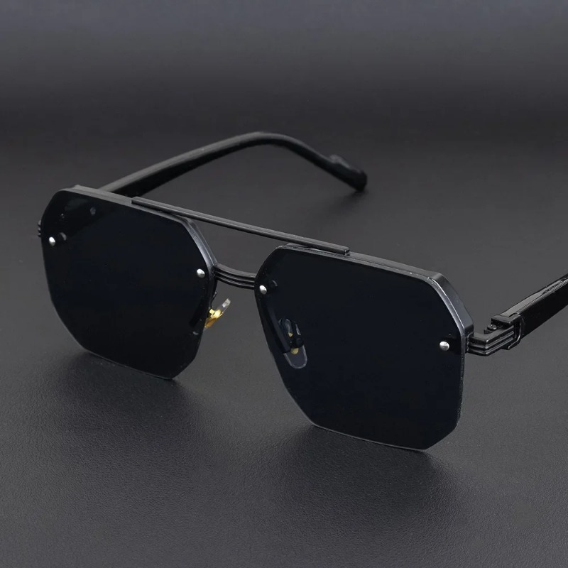 Gafas de sol metálicas para hombre, cuadradas, de media montura, con remaches, estilo casual, de moda retro, para deportes al aire libre