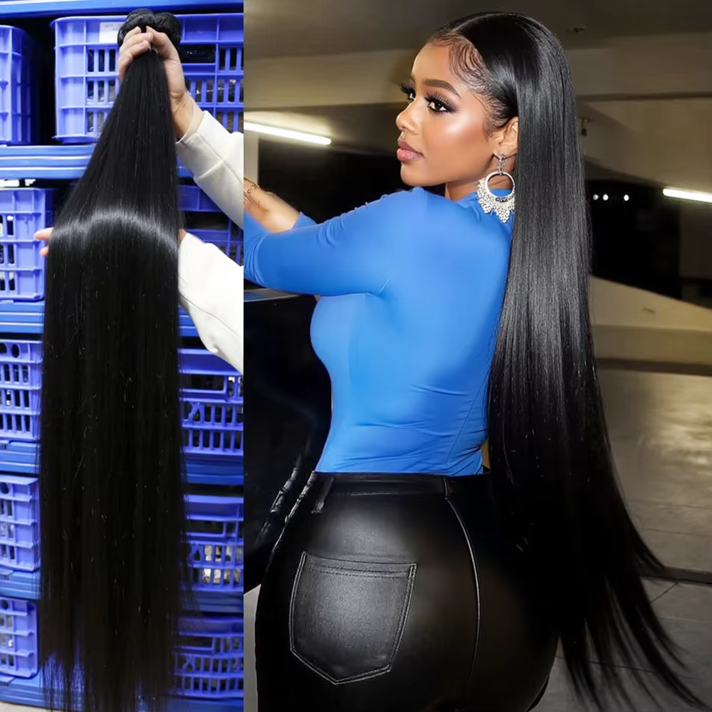 ผมต่อแบบไม่ผ่านกระบวนการ 30 40 นิ้ว เกรด 16A แบบตรงธรรมชาติ 3-4 มัด แบบ Double Weft สำหรับถักเปีย