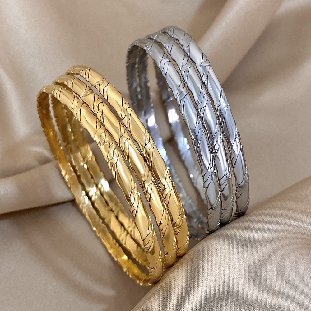 3 pçs banhado a ouro torção pulseira de aço inoxidável para mulheres buda tibetano empilhados pulseiras jóias à prova dwaterproof água