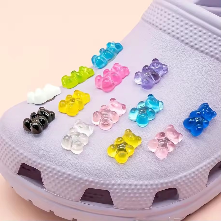 10/20 pçs brilham no escuro ursos bonitos sapato encantos para tamancos acessórios clipes luminosos diy slides sandálias sapato fivelas decoração