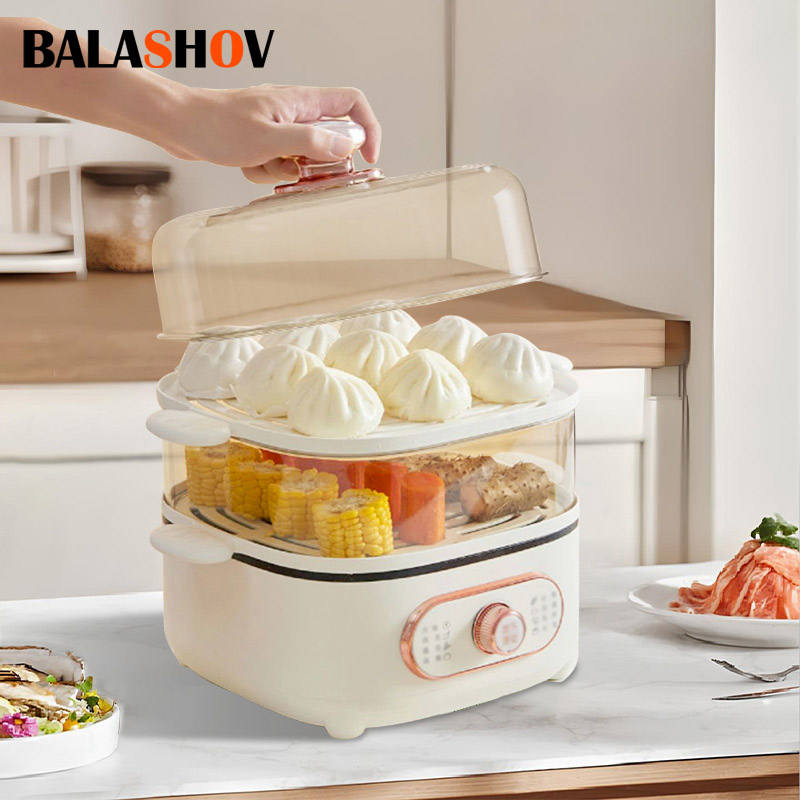 Multicooker 증기선 전기 증기 냄비 요리 김이 나는 홈 2 층 투명 음식 만두 가정용 팬 따뜻한 110V/220V