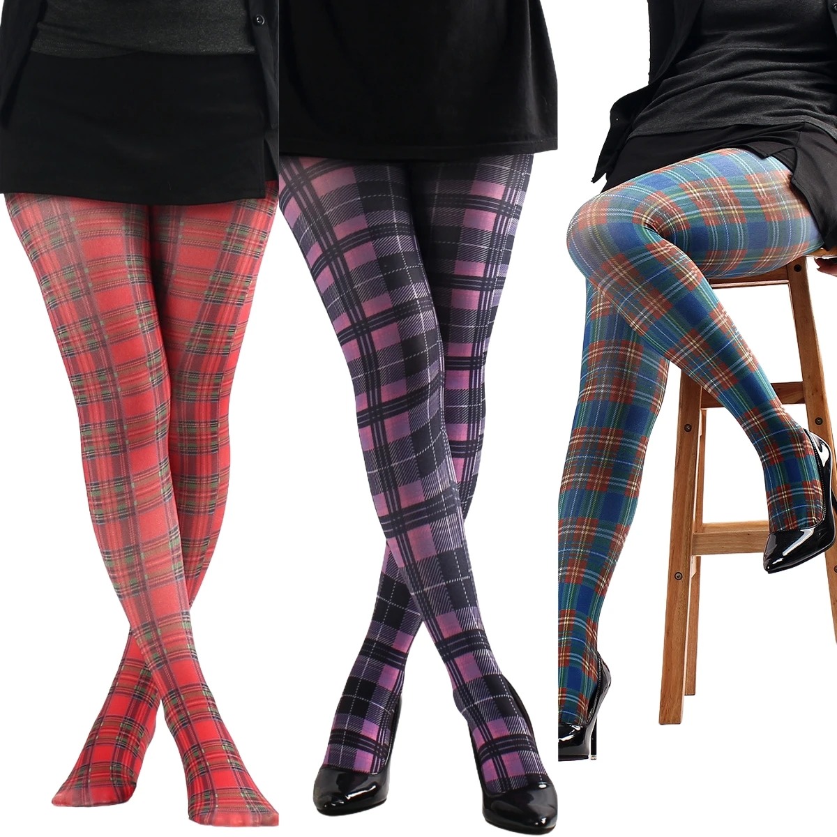 Fashion Women's Classic Plaid Printed Pantyhose Christmas Accessories Scottish Tartan Cotton Stockings New Year Pants