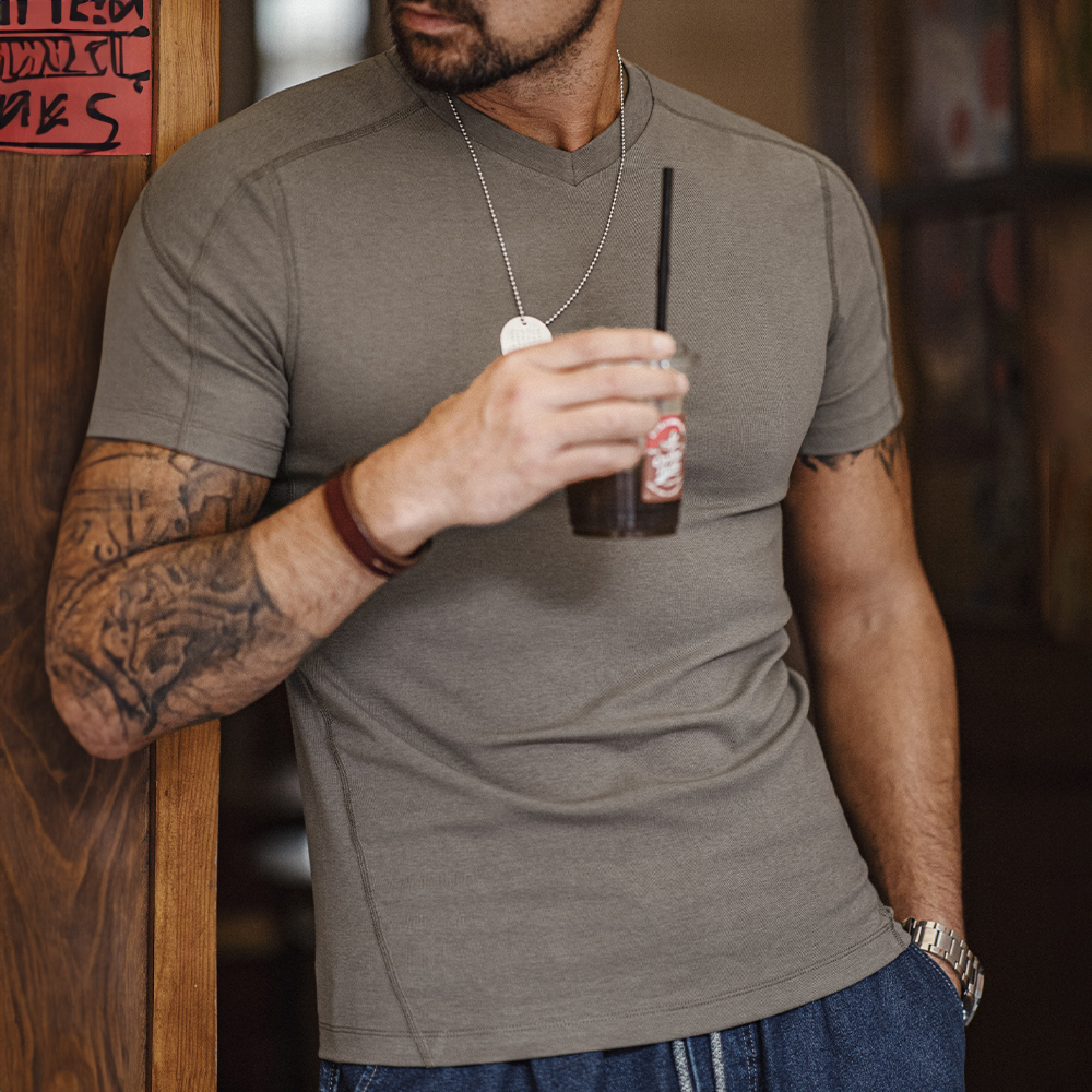Maden cinza casual lyocell cool-touch manga curta camiseta masculina verão de secagem rápida com decote em v fitness t fino ajuste ginásio versátil topos