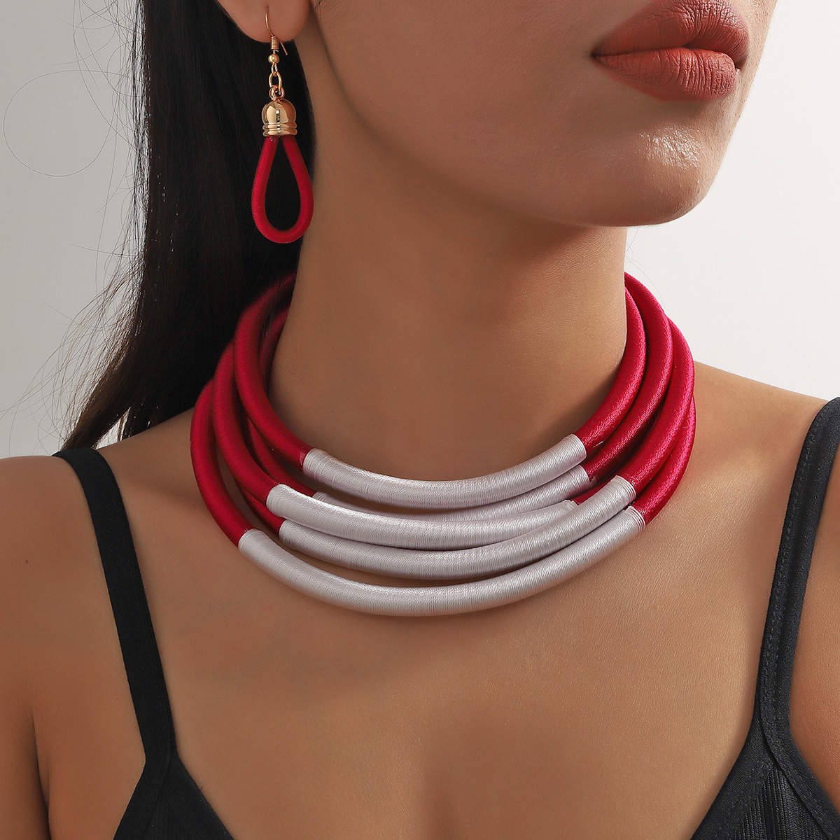 Set Perhiasan Kalung Choker Afrika Liffly, Anting Fashion untuk Wanita, Gelang Bohemia, Perhiasan Statement, Kancing Magnet
