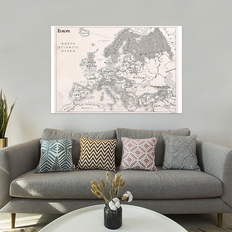 120*80Cm Retro Vải Không Dệt Bản Đồ Châu Âu Không Mùi Bản Đồ Cho Văn Hóa Giáo Dục Poster Trang Trí bé Học Tập