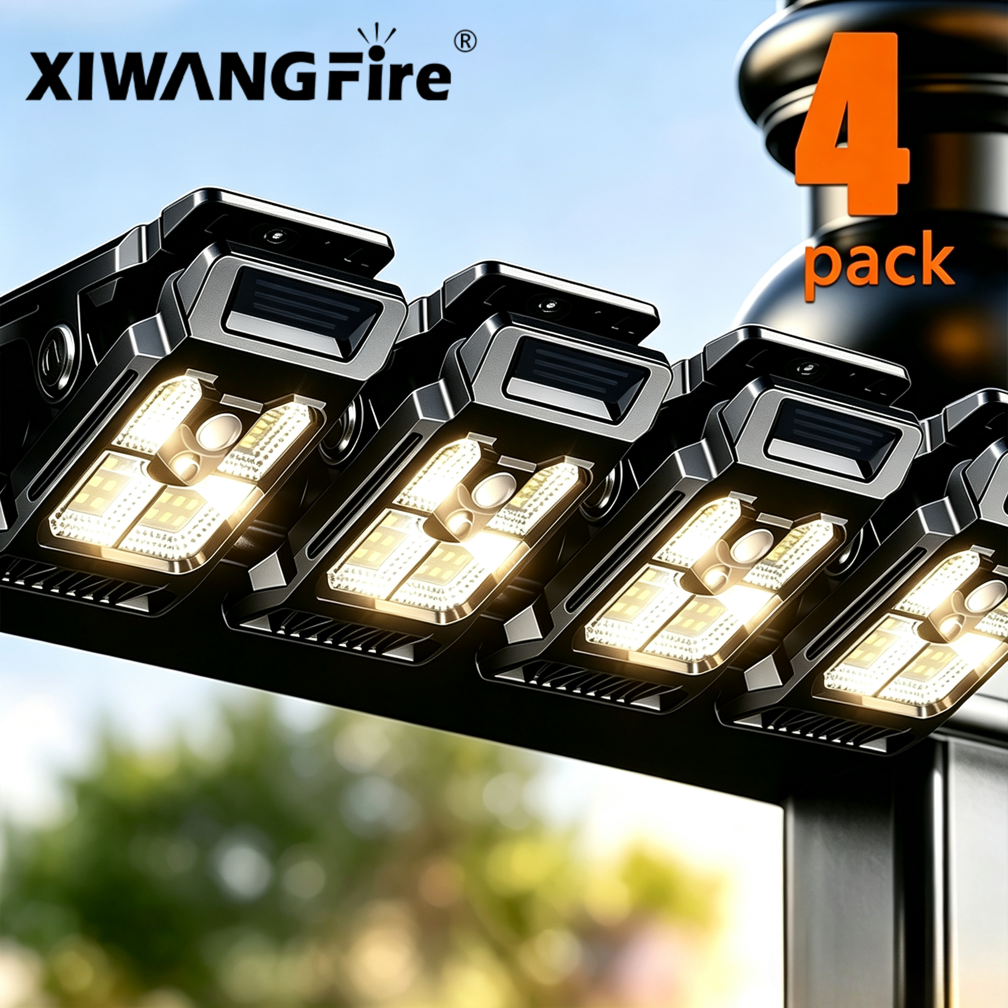 1-4 Stück Solar-Klemmleuchten mit Bewegungssensor für Außenbereich, Wasserdichte Arbeitsleuchte mit 3 Beleuchtungsmodi, Campinglampe, Zaun-, Wand- und Garagen-LED-Lampe