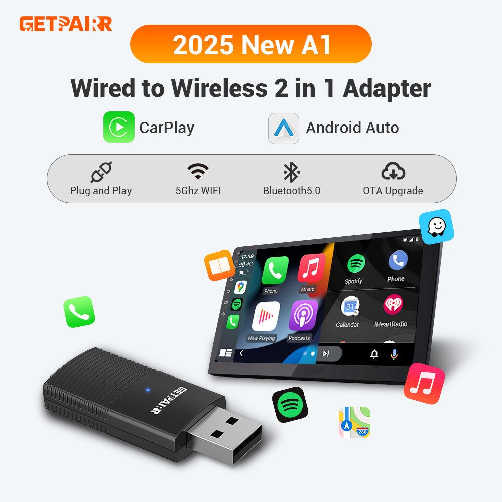 GetPairr Dongle CarPlay sans fil Android Auto Mini adaptateur Plug And Play WiFi connexion rapide universelle pour voitures avec Carplay filaire
