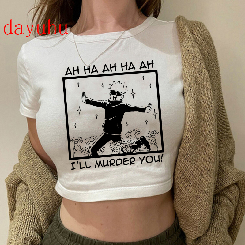 2000s Hip Hop Crop Top Tshirt Manga Japanese Anime Jujutsu Kaisen T Shirt Gojo Satoru Tops Yuji Itadori Cropped Tees T-shirt