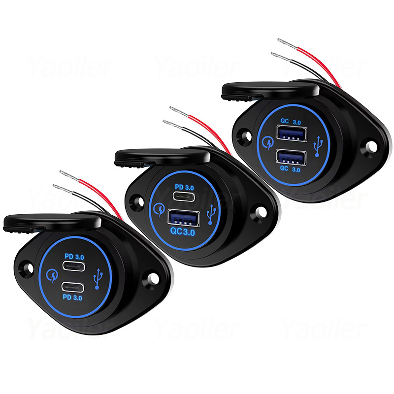 12 В RV PD QC3.0 USB-розетка USB C 36 Вт и QC3.0 18 Вт Порт Автомобильное зарядное устройство Розетка Быстрая зарядка для автомобиля Автобуса Грузовик Лодка Кемпер ATV