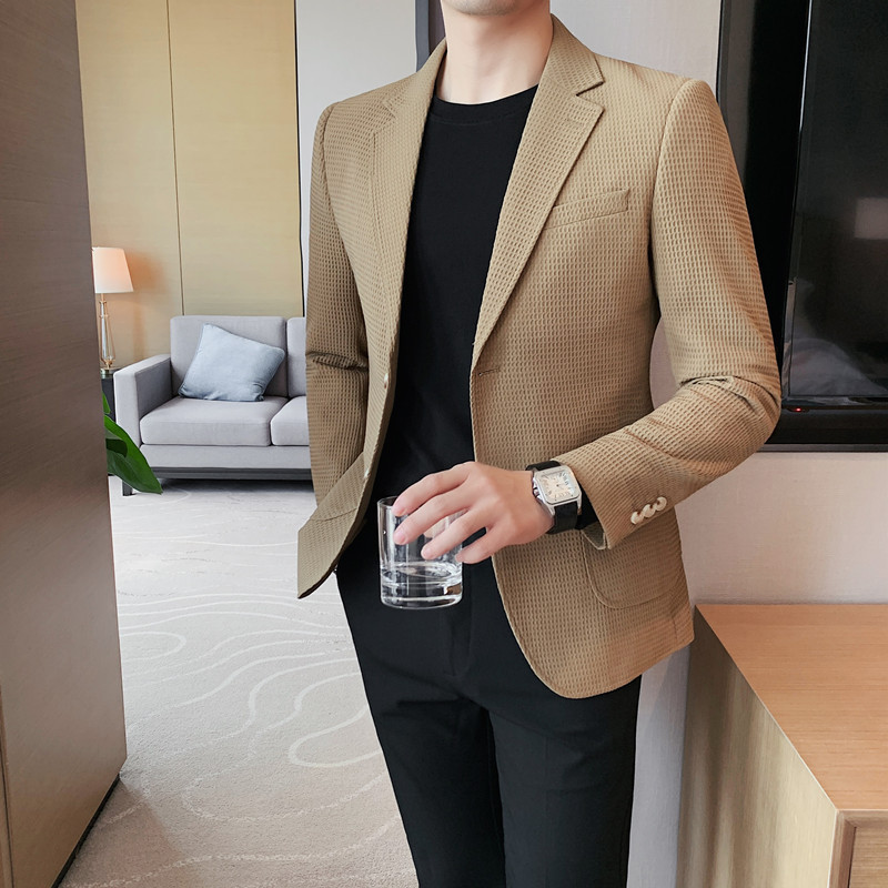 Herren-Blazer, einreihig, mit Knopfverzierung, große Tasche, Business-Casual, weich, atmungsaktiv, knitterfrei, vielseitige Oberbekleidung