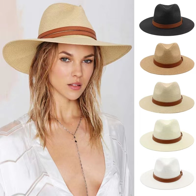 Di grandi Dimensioni 56-58 59-60 cm Nuovo Naturale Panama Cappello di Paglia di Estate Delle Donne Degli Uomini A Tesa Larga Spiaggia Protezione UV Fedora Cappello Da Sole All'ingrosso
