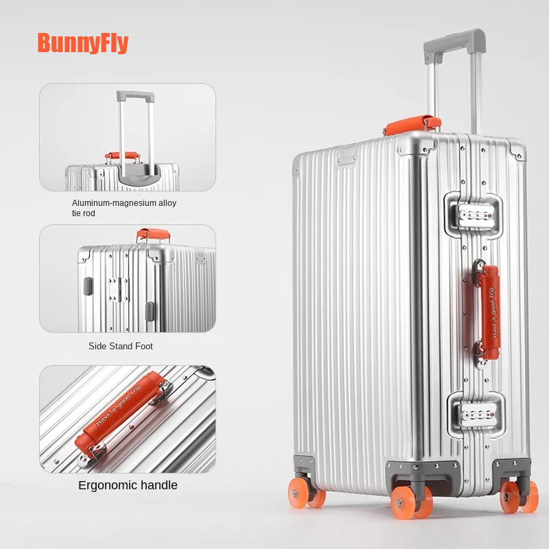 Bunnyfly 20/24/28 inch Reiskoffer Alle Aluminium Rolling Bagage Boarding Box Trolley Case Met Wielen Handbagage