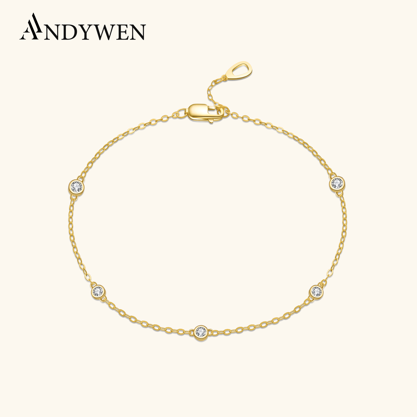 ANDYWEN New 925 Sterling Silver Gold Zircon CZ Round Charm Beads Bransoletka damska Luksusowa biżuteria 2022 Ślub Impreza Łańcuch Luksusowy