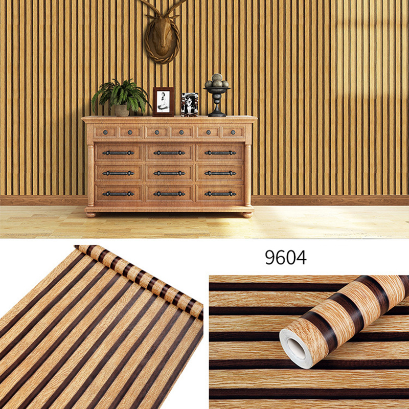 45cm pvc madeira listrado auto-adesivo papel de parede fundo mesa armário móveis renovação adesivo à prova dwaterproof água
