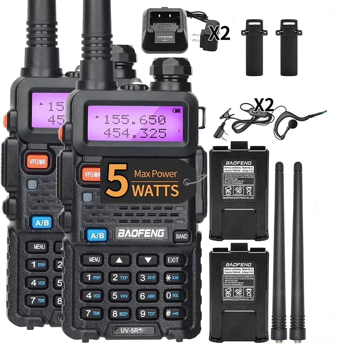 1/2 Stück BaoFeng UV-5R 5W Tri-Power Walkie-Talkie Hochleistungs-Dualband Langstrecken-Funkgerät mit 128 Kanälen Tragbares UV 5R Amateurfunk-Zweiwege-Radio