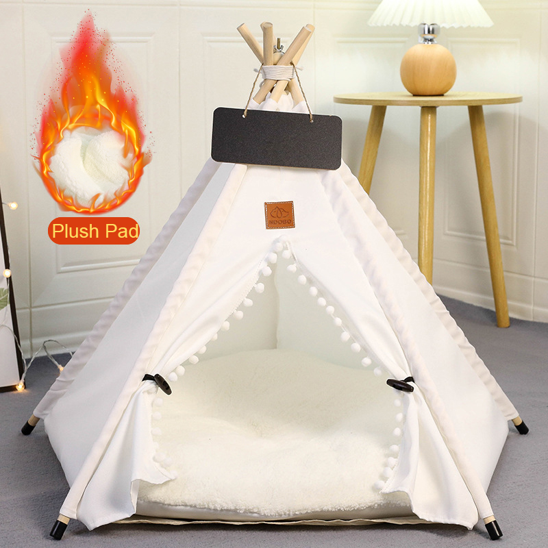 Barraca tipi para animais de estimação de inverno com almofada dupla face, lado de pelúcia quente, base antiderrapante, estabilizadores, totalmente lavável – ideal para cães e gatos