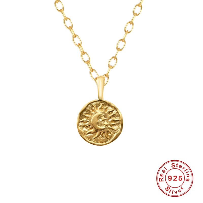 AIDE Real 925 Sterling Silver Moon Necklaces For Women Vintage Crescent Sun Round Pendant Chokers Chains Necklaces Fine Jewelry