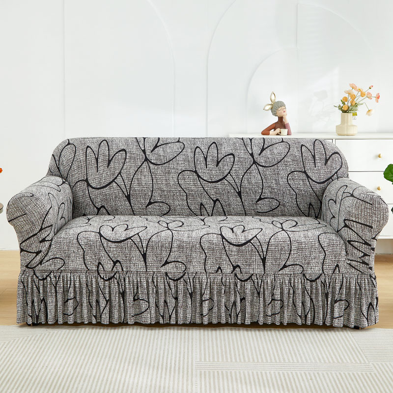 XM-Luvetoria 1pc Printed Sofa Slipcover Non-slip Elastic Sofa Cover With Skirt Furniture Protector for Bedroom Office Living Room Home Decor