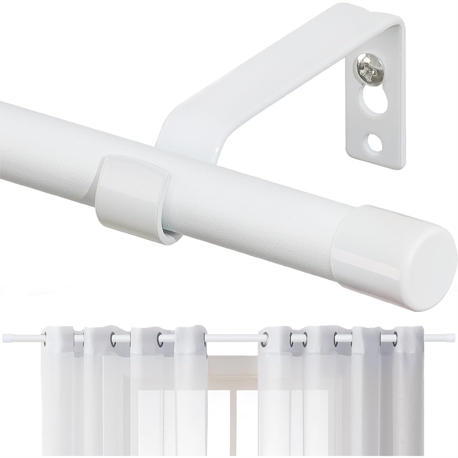 Matte White Curtain Rods for Windows 28-48 Inch, Heavy Duty 5/8 Inch Small Drapery Rod Set with Brackets, Splicing Design