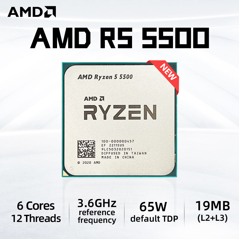 AMD Ryzen 5 5500 R5 5500 3.6 GHz 6-Core 12-ด้าย CPU โปรเซสเซอร์ 7NM L3=16M 100- 000000457   ซ็อกเก็ต AM4 ไม่มีพัดลม